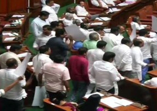 Congress MLAs Protest In Karnataka Assembly With Pictures Of Its MLA Shrimant Patil