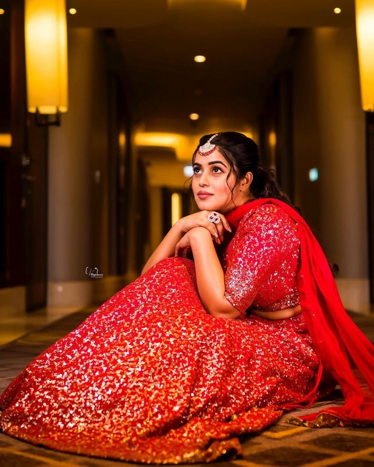 Poorna Hot Photos In Red Dress