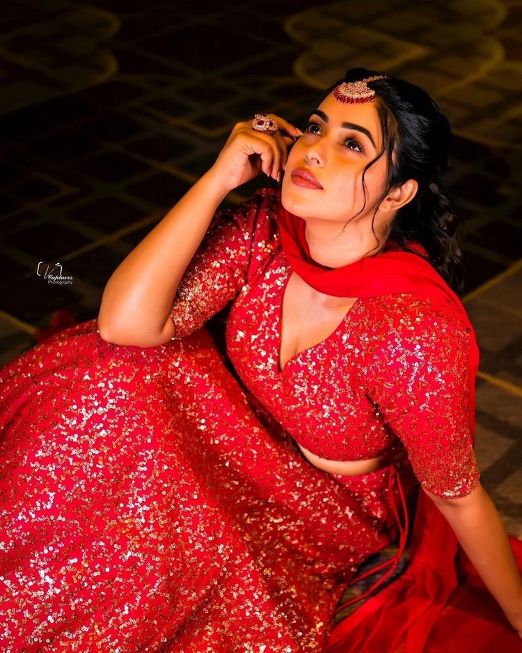 Poorna Hot Photos In Red Dress