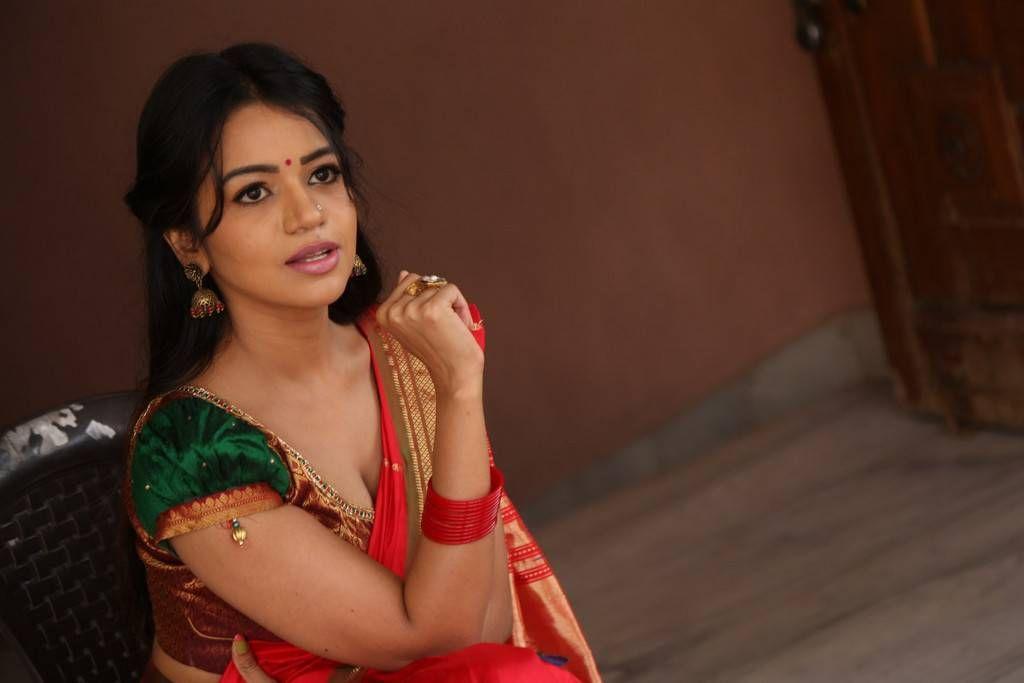 Actress Bhavya Sri Red Colour Saree Photos