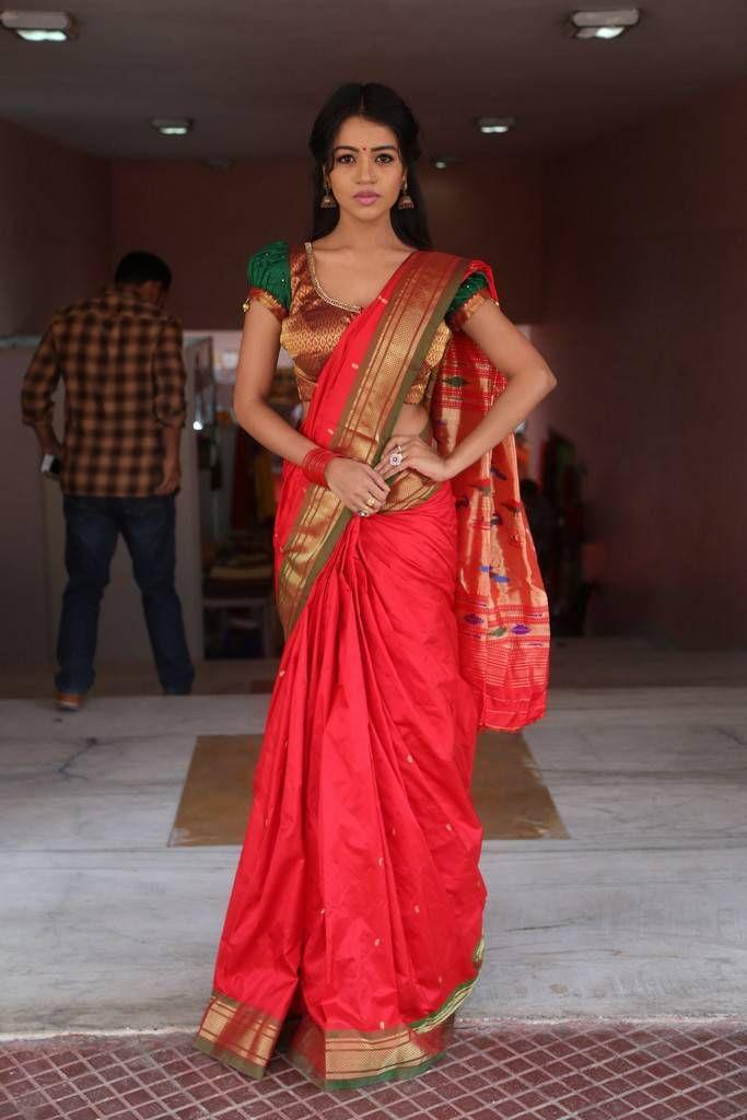 Actress Bhavya Sri Red Colour Saree Photos