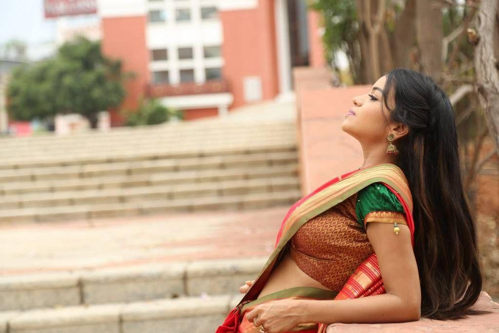 Actress Bhavya Sri Red Colour Saree Photos