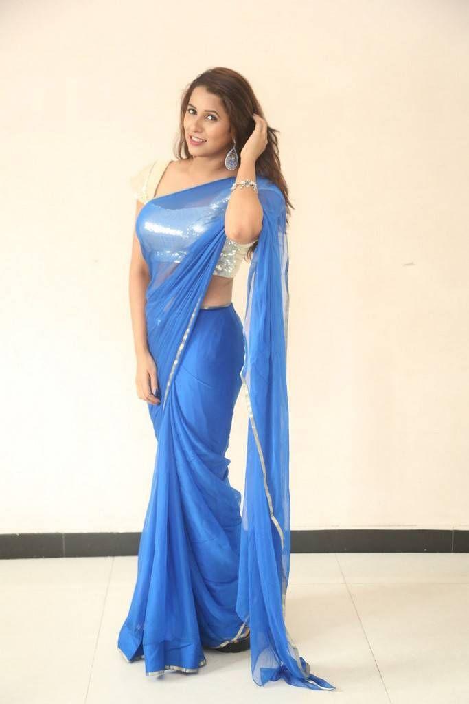 Actress Sravya Reddy Latest Hot Blue Saree Photos