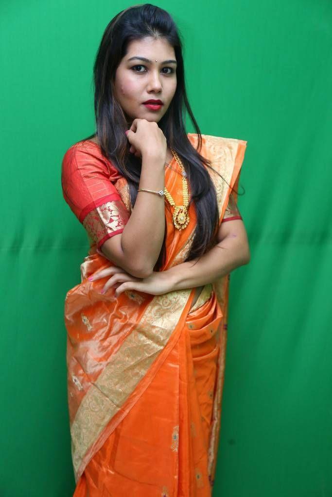 Rachana Smith Photo Shoot Stills In Traditional Orange Saree