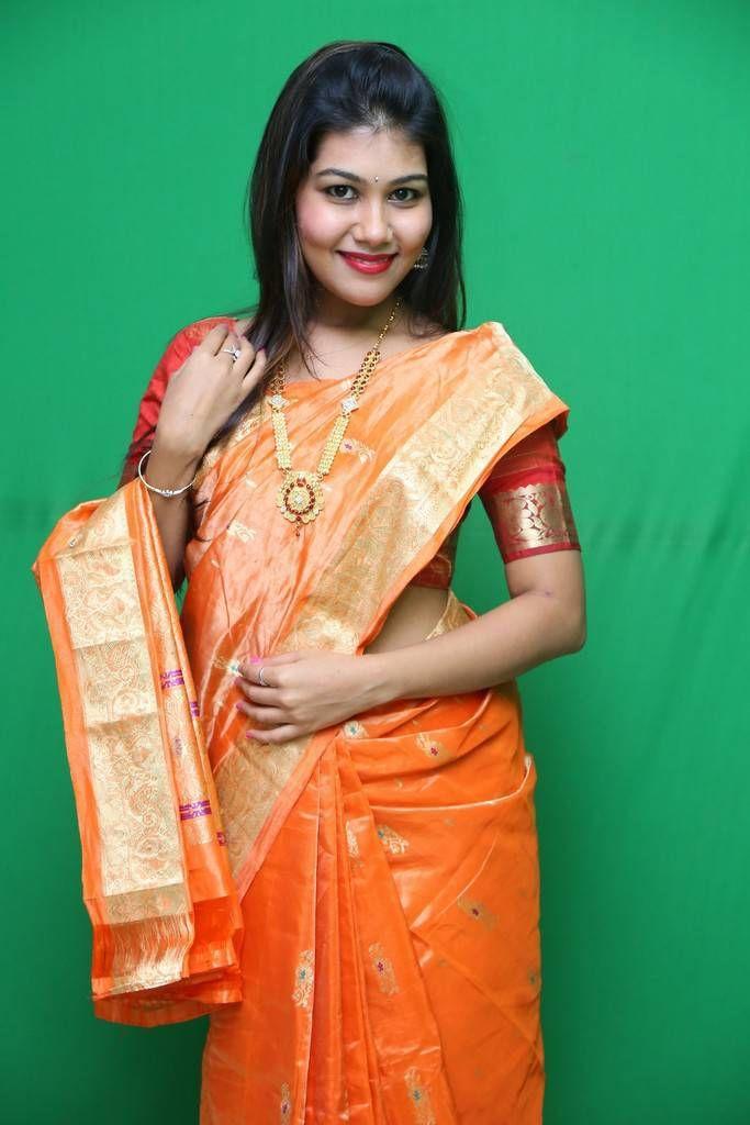 Rachana Smith Photo Shoot Stills In Traditional Orange Saree