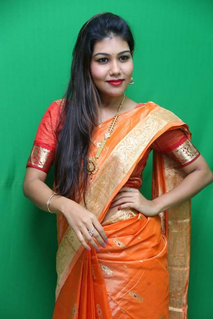 Rachana Smith Photo Shoot Stills In Traditional Orange Saree