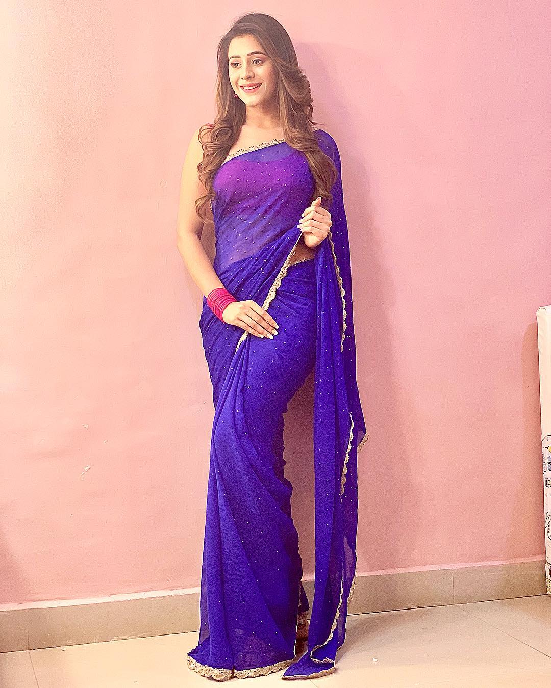 Hiba Nawab Hot Blue Saree Photos