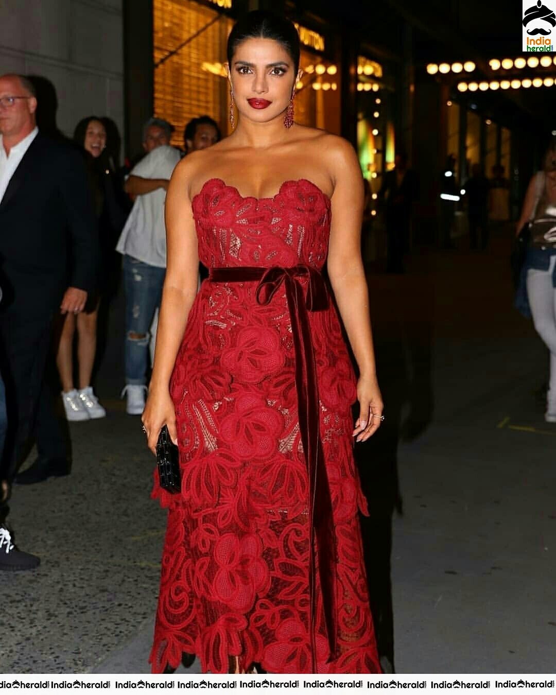 Priyanka Chopra Hot Cleavage Show In A Red Net Maxi Dress S