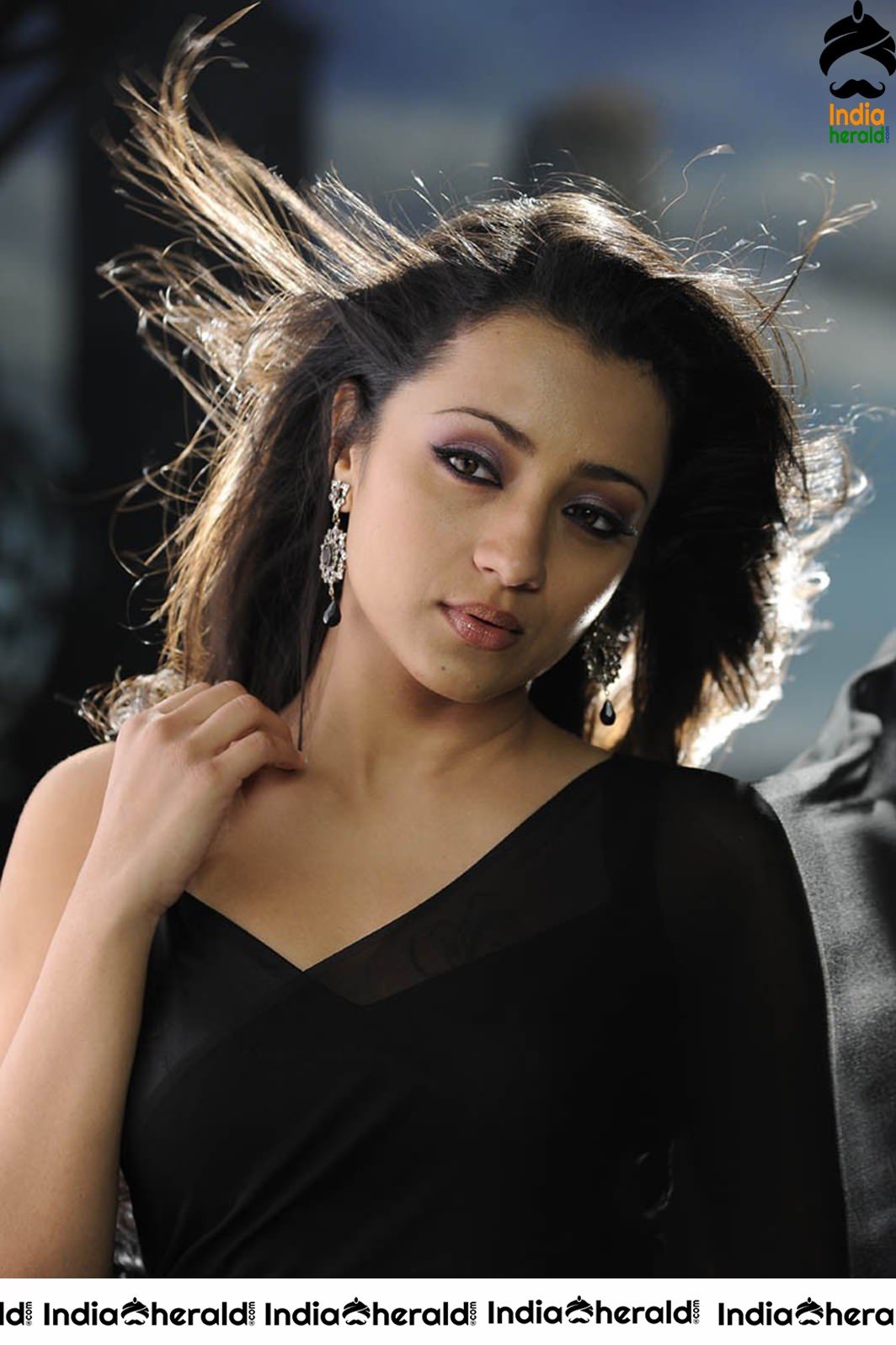 Trisha Hot Seducing Photos in Black Transparent Saree Set 1