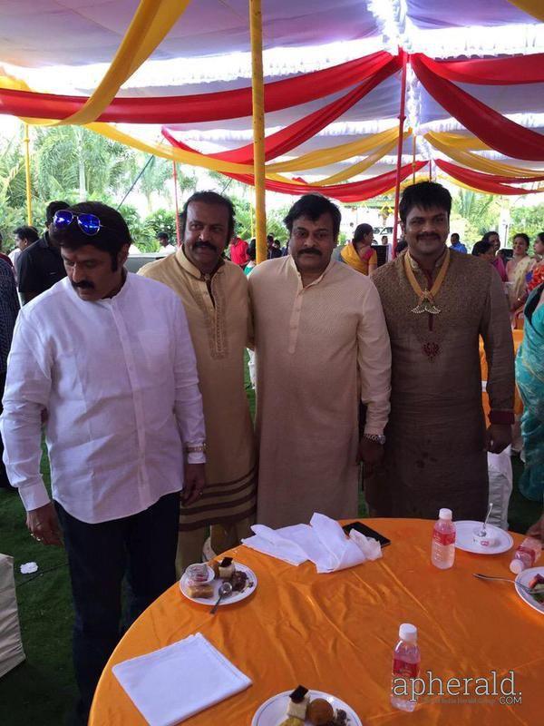 Balakrishna And Chiranjeevi At Manchu Manoj Marriage Celebrations