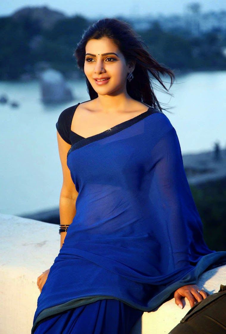 Actress Hot Images in Blue Saree Photos