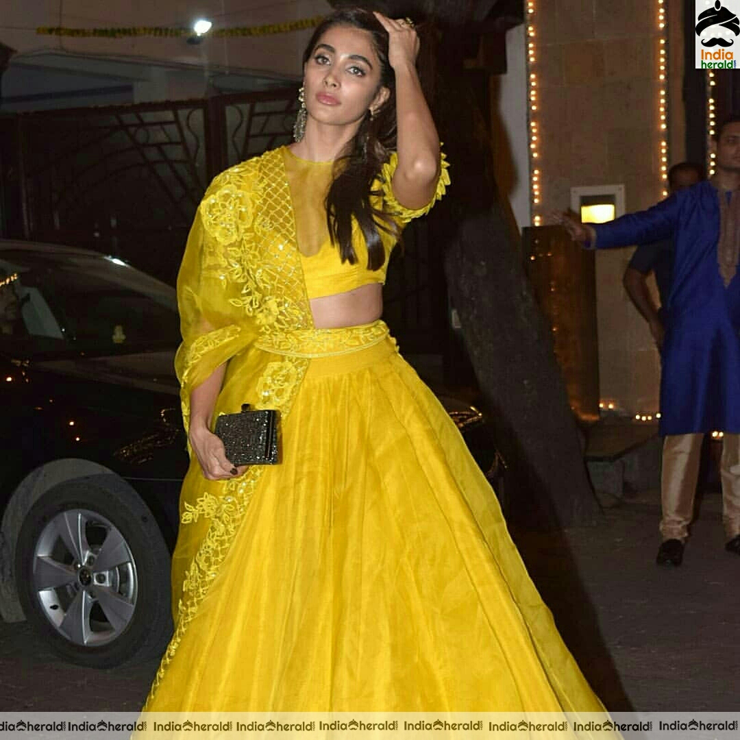Pooja Hegde Looking Super Hot In Yellow Cleavage Baring Cho