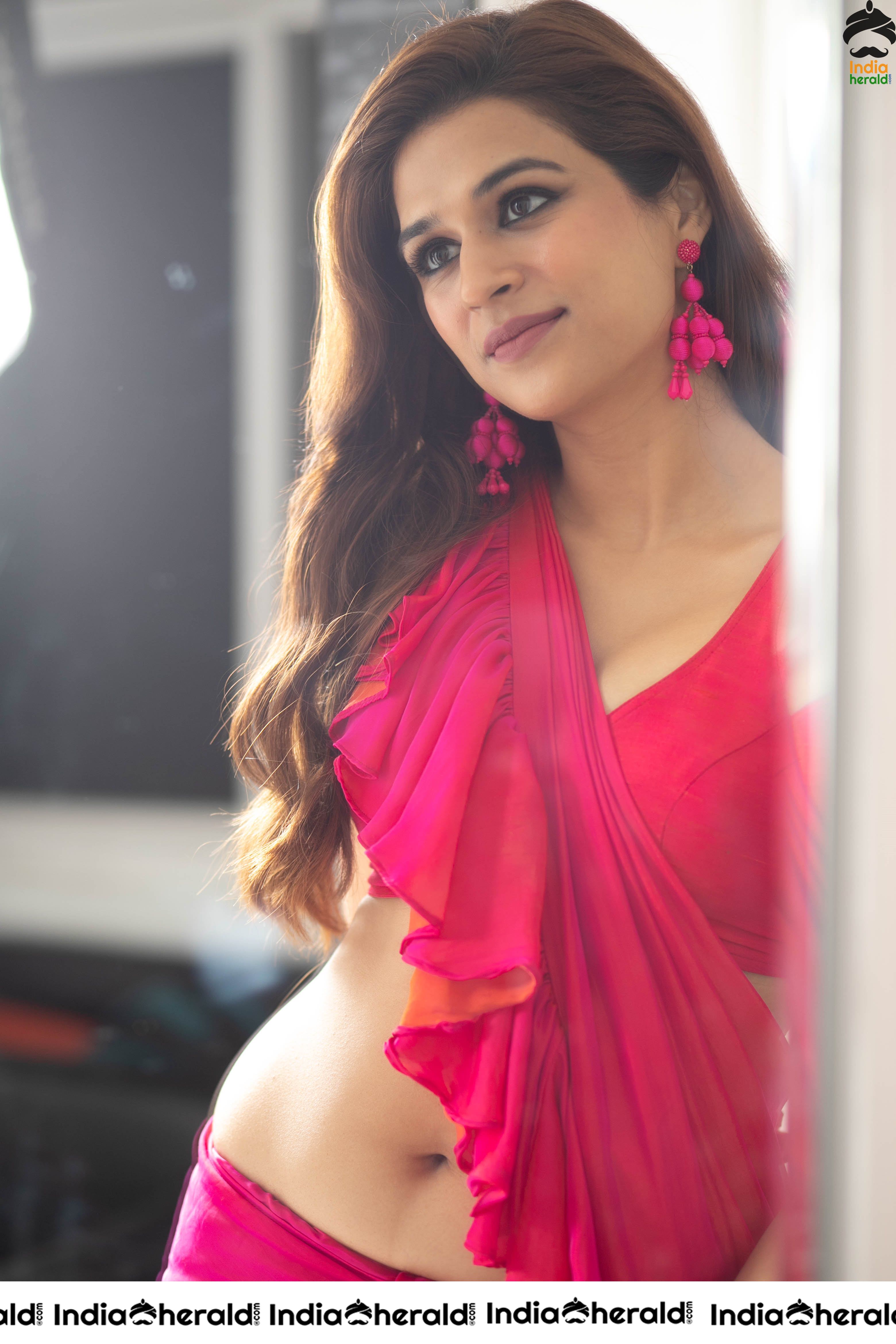 Shraddha Das Sizzling Hot In Pink Saree By Exposing Her Hot 