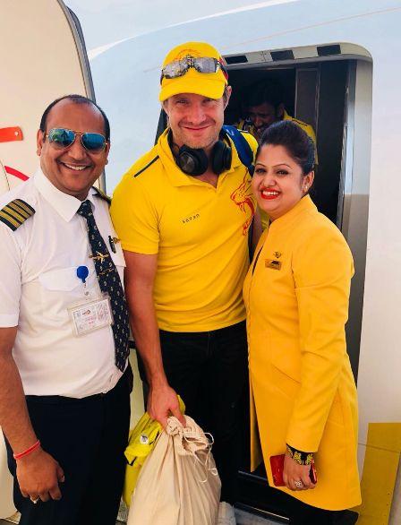 Chennai Super Kings Celebrations in Flight Photos