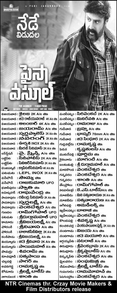 Paisa Vasool Movie Theaters List