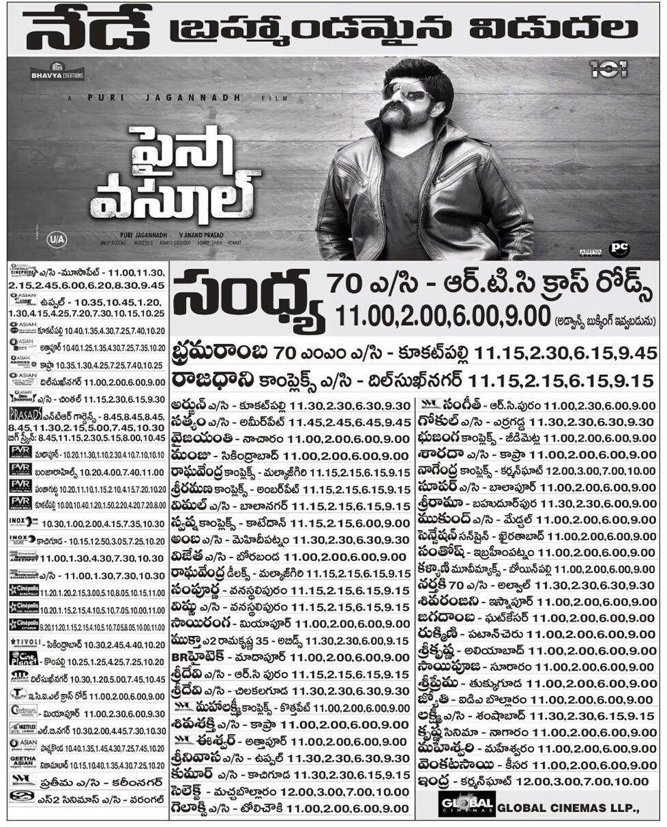 Paisa Vasool Movie Theaters List