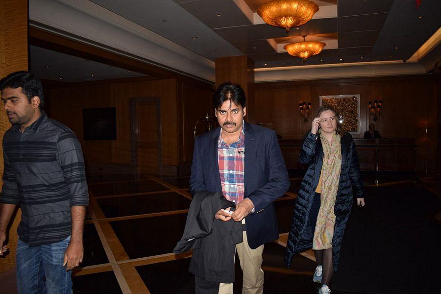 Pawan Kalyan With His Wife Anna Lezhneva At Boston Airport Photos