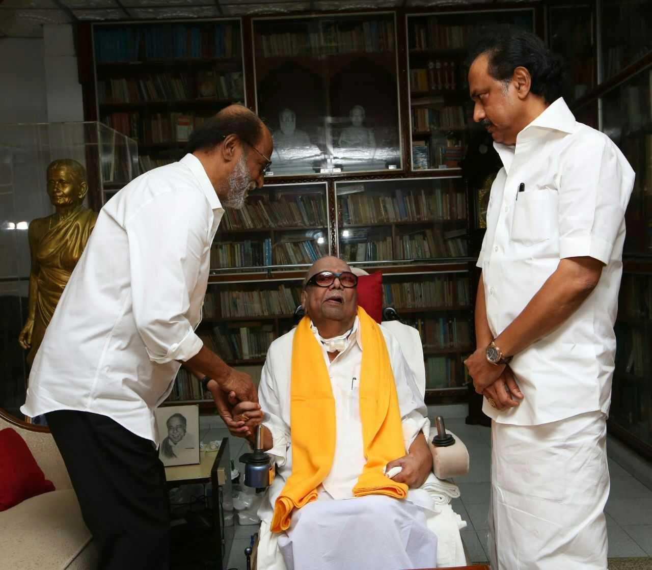 Superstar Rajinikanth meets Kalaignar Karunanidhi & Stalin Photos