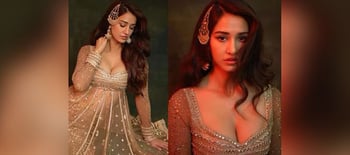 Disha Patani oozes oomph in a sequinned silver saree and strapless bralette  blouse